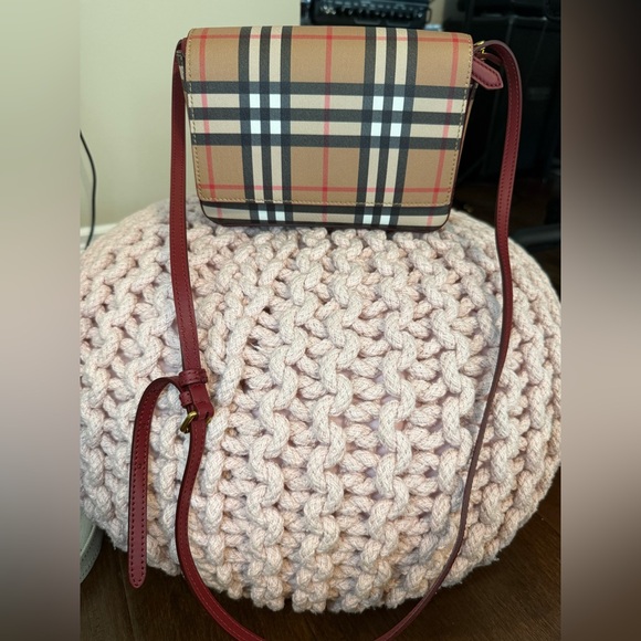 Burberry Vintage Checkered Crossbody Bag in Maroon Tan and Red - Picture 1 of 7